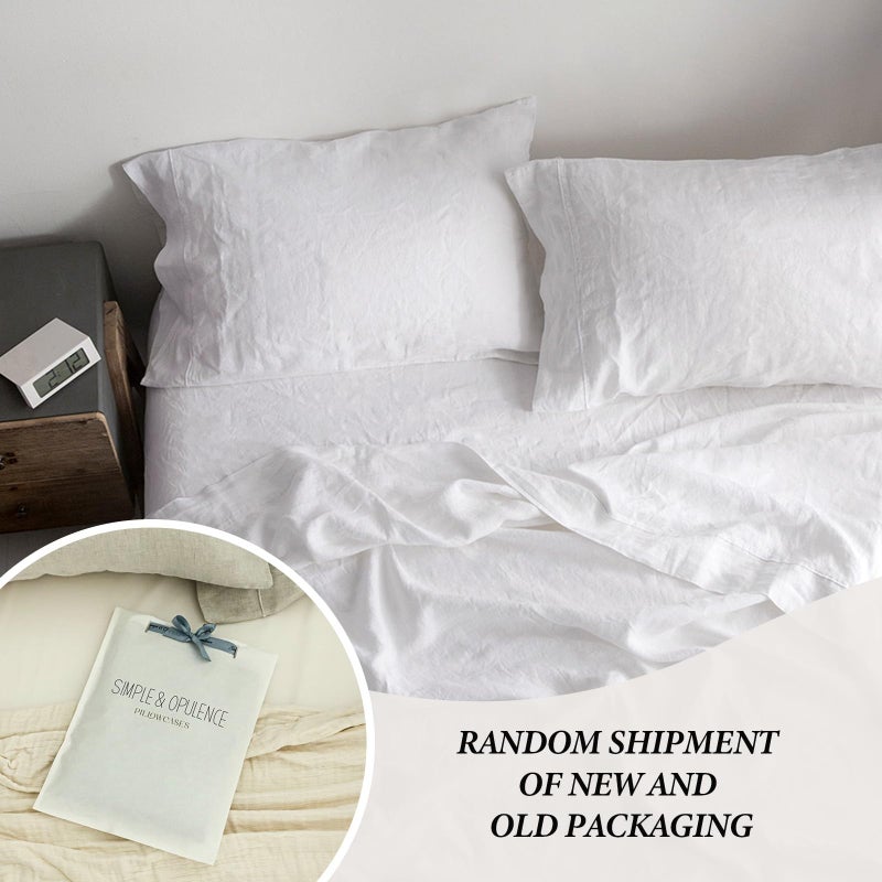 Simple&Opulence 100% French Linen Pillowcase King Size-Set of 2- Washed Solid Color Pillow Cases Embroidered -Soft and Durable (White, 20''x40'') - Image 5